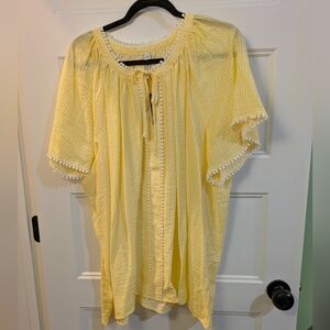 torrid Yellow Striped Pom-Pom Tie-Front Tunic